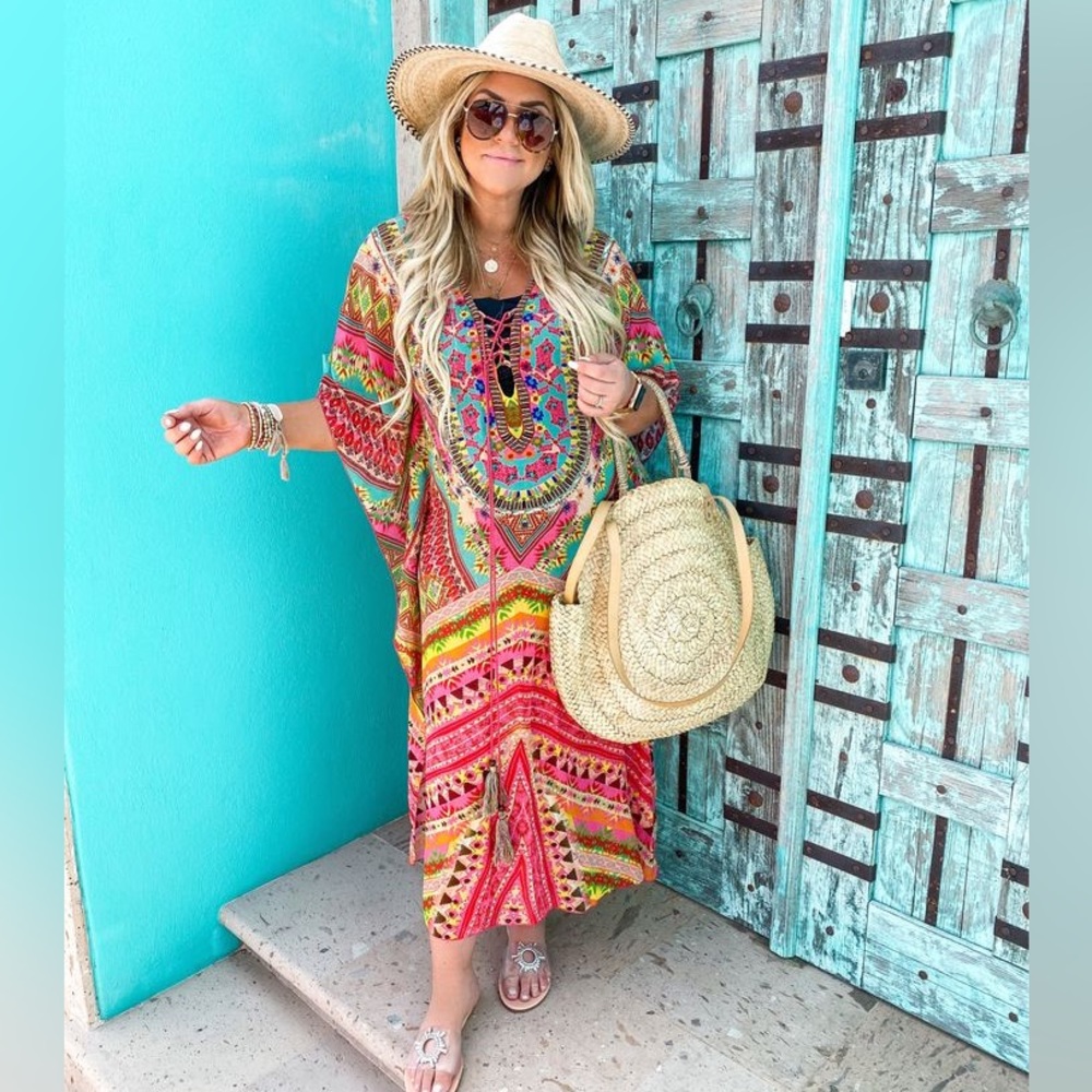 Gibson Latimer Vibrant Boho Multi Printed Kaftan … - image 1
